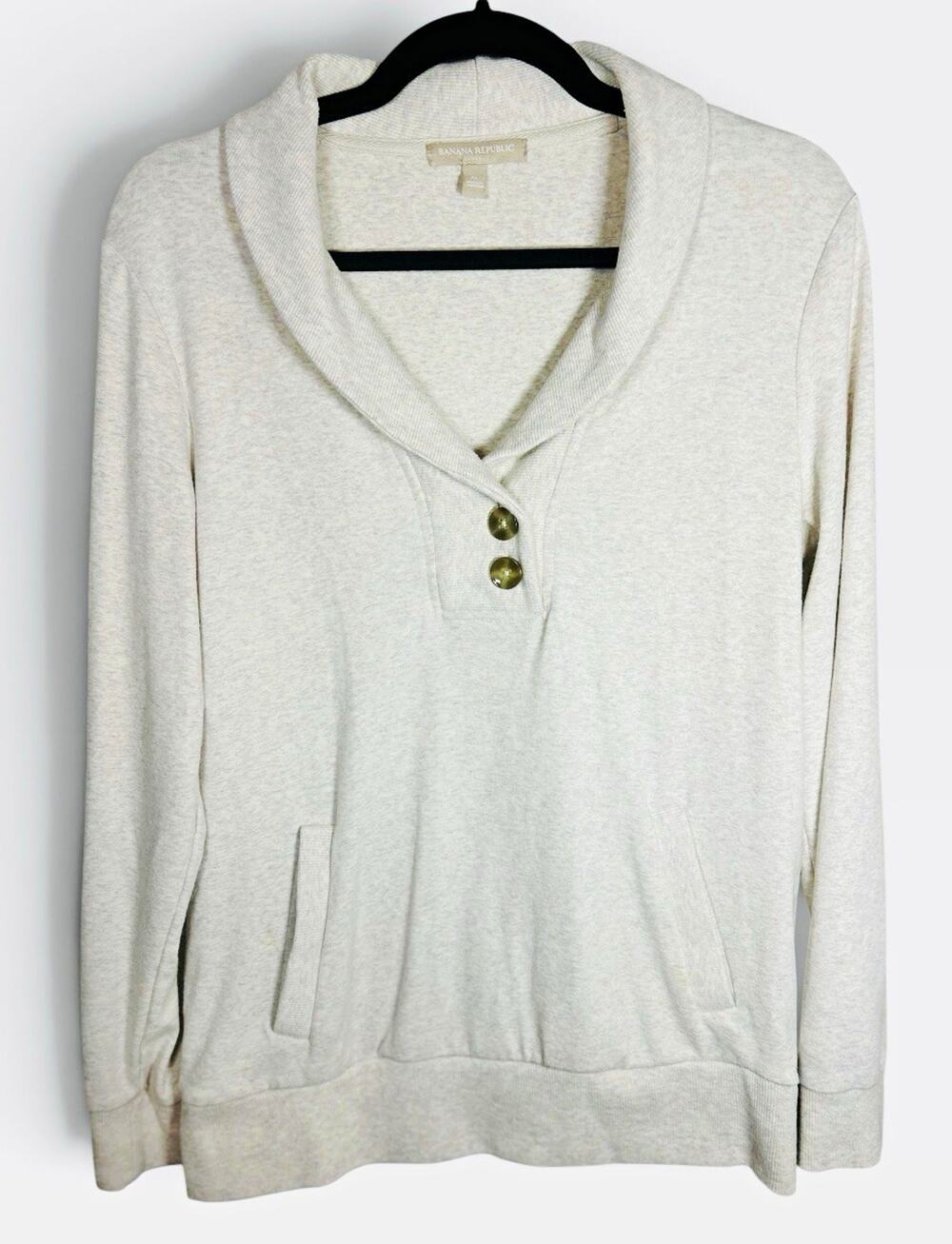 Banana Republic Gray Shawl Collar Button Pullover Sweater Knit M Cabincore